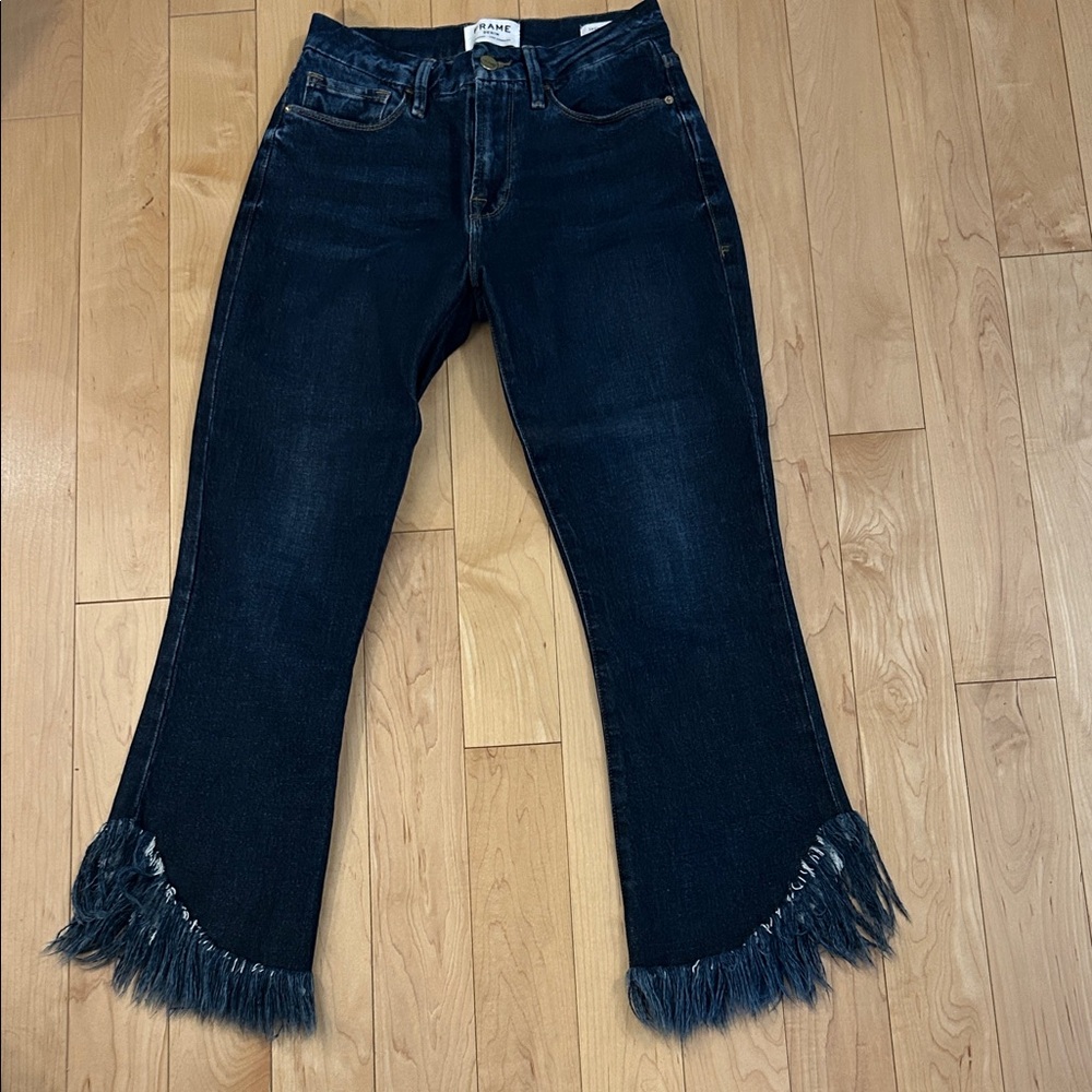 Frame Denim Dark Blue Fringe Hem Jeans
